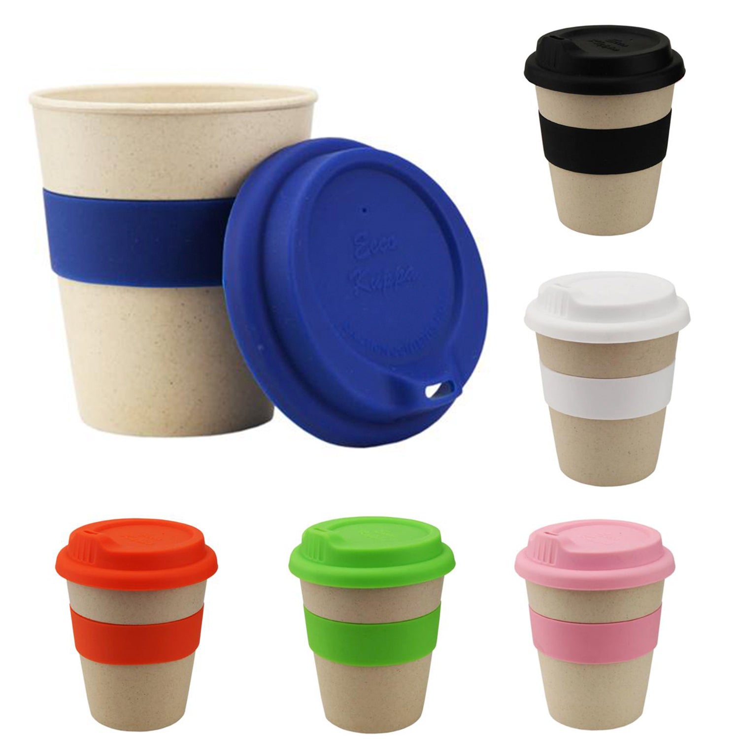 Reusable Coffee Cups with Lids, Natural Fiber Coffee Mug and